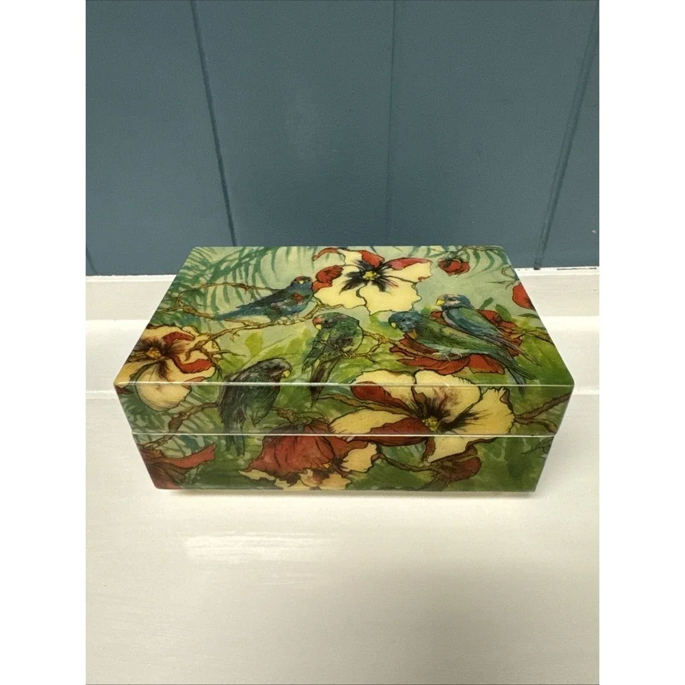 Vintage Musical Memories‎ REUGE Lacquered Music Box Tropical Birds *READ/SEE